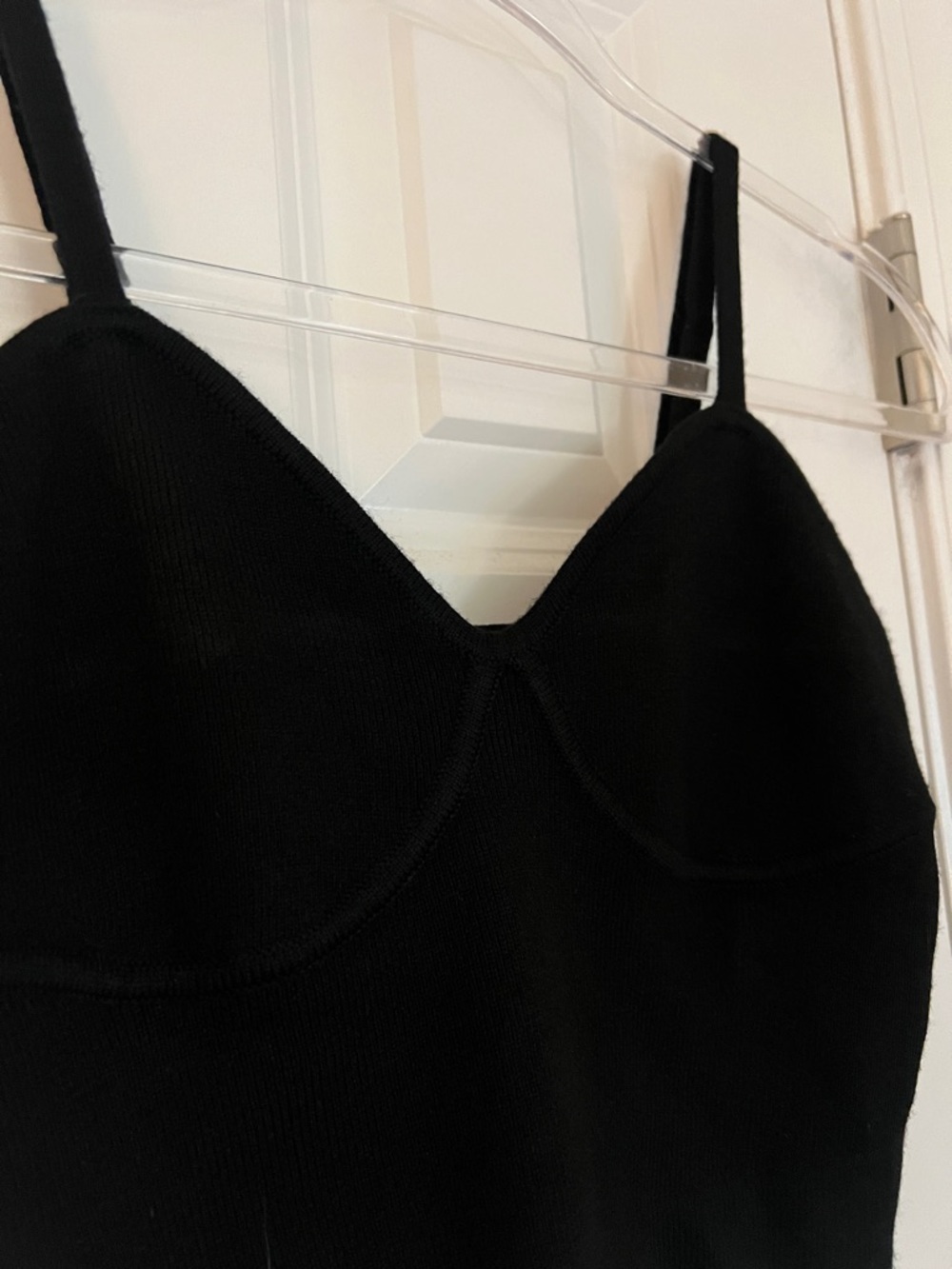 The Drop  Black Ribbed  Cropped Cami with Sweetheart Bust -XS Adjustable Straps - Picture 2 of 8